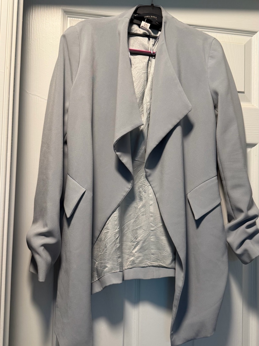 Zara Basic Collection Medium- Light Gray Blue Open-Front Drape Blazer
